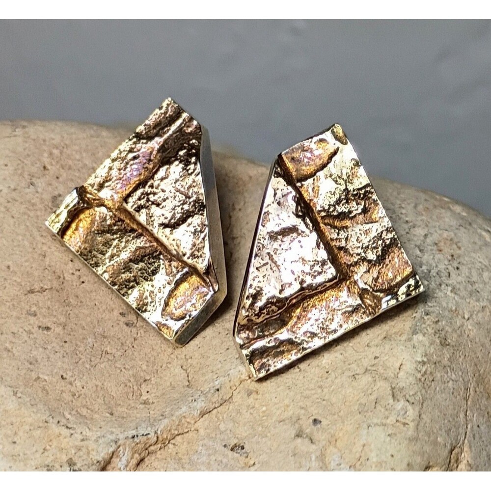 Vintage Brutalist Sterling Silver Gold Vermeil Earrings